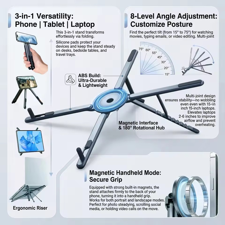 3 in 1 Foldable Magnetic Phone - огляд і ціна Laptop Stand Portable
