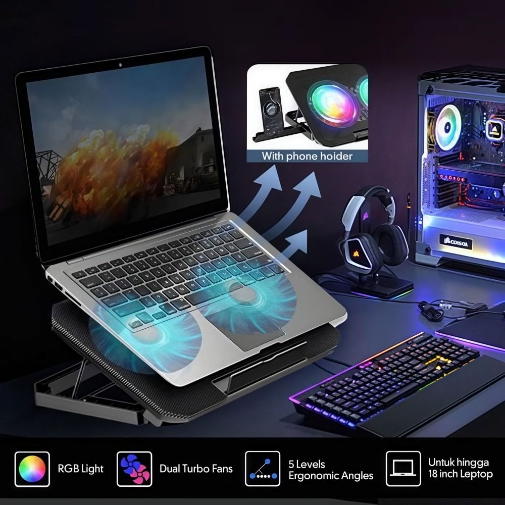 Two Fan Laptop Cooler RGB with - огляд і ціна Laptop Accessories Cooling Pad